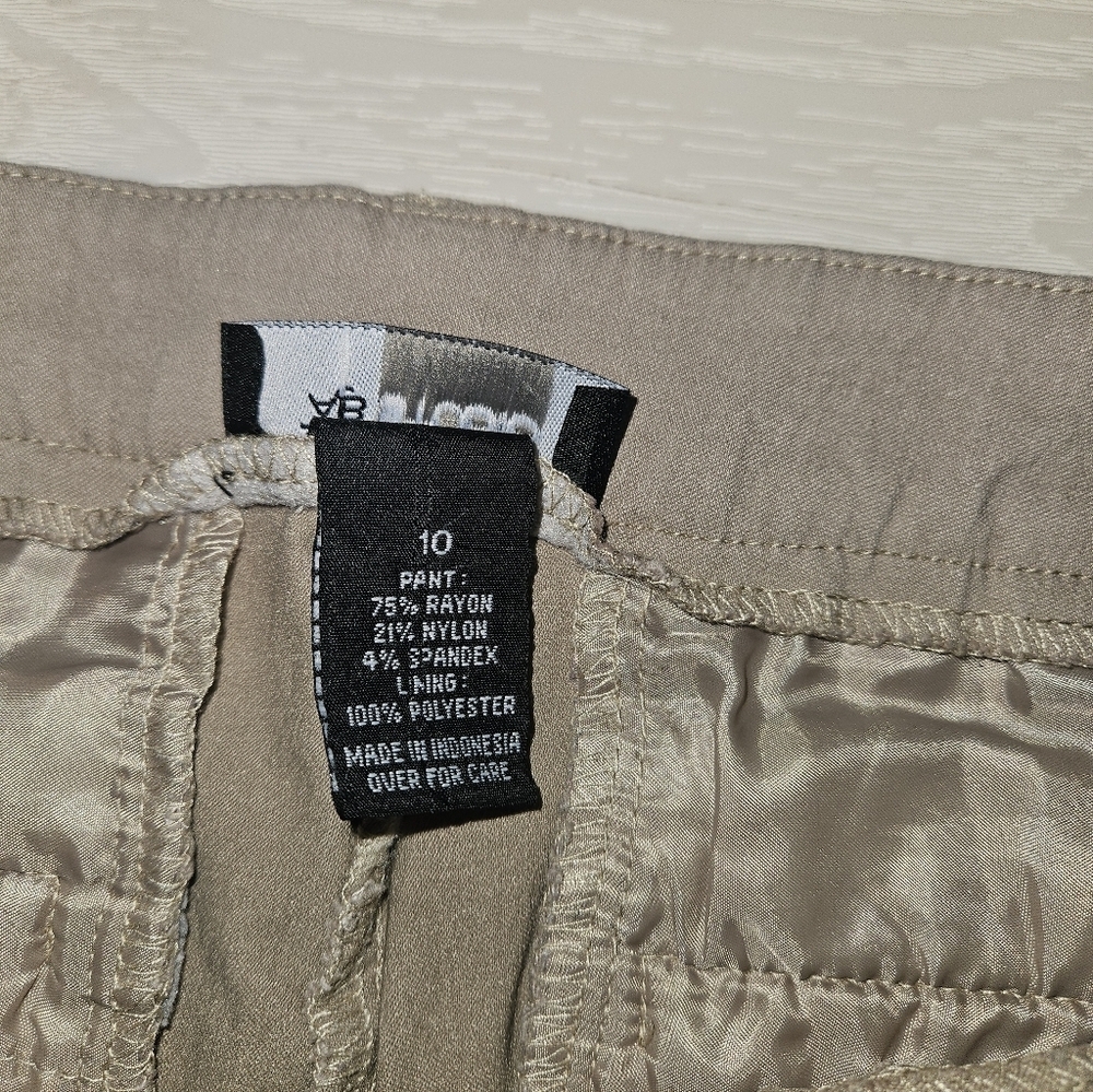 AB StudioTan Khaki Stretch Chino Dress Pants Size 10 Rayon Blend Career Trousers - Picture 4 of 9